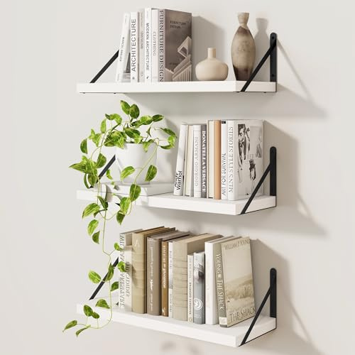 Feihorrm 3er Set Bücherregal, Wandregal Weiß, Regal 40cm Breit, Regal Wand | Wandregal Holz, Bücherregal Wand, Regale für Wände, Bücherregal Holz für Wohnzimmer, Schlafzimmer & Arbeitszimmer