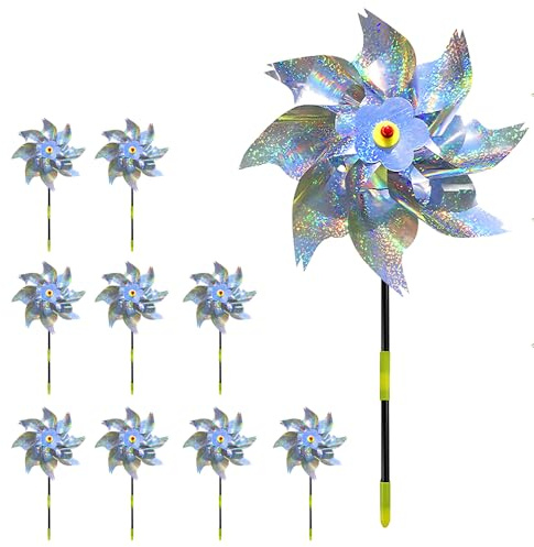 XPJBKC Moulin à Vent Réfléchissant, 10 Pièces Moulins à Vent Anti-Oiseaux Decoration Exterieur, Repulsif Oiseaux Exterieur pour Protéger Verger, Jardin et Balcon