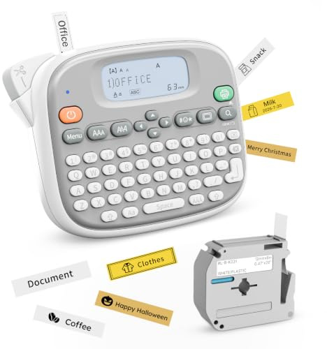 Rongta Label Maker Machine with Tape, Inkless Label Printer with QWERTY Keyboard and Backlit Screen, TM95 Label Maker for Office, Home, Kitchen, School Organization (White)