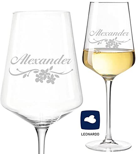 polar-effekt Leonardo Weinglas mit Gravur des Namens – Wein-Glas 560 ml - personalisierte Geschenkidee - für Weißwein - stoßfest - Mama, Mum - Muttertag, Geburtstag, Weihnachten