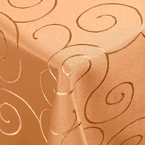 DecoHomeTextil Kringel Tischdecke Eckig 130 x 220 cm Terrakotta | schwere Qualtität, glänzend, Ornamente, Damast Tafeldecke