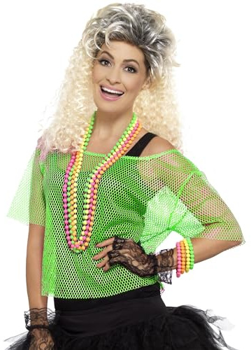 Smiffys Fishnet Top, Neon Green , 1980's Fancy Dress, 1980s Dress Up Accessories