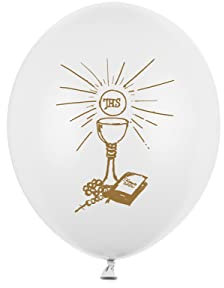 PartyDeco 6 Ballons Latex 27 cm Erste Kommunion Kelch und Gospel