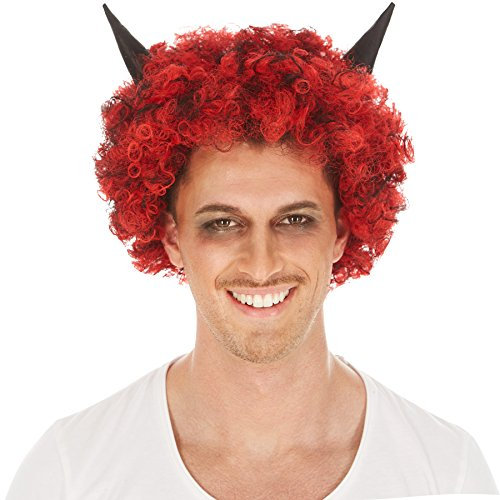 dressforfun Perücke schwarz- rot mit Hörner | gelockt kurz | Halloween Fasching Hexe Teufel Vampir Gothic