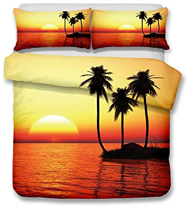 Andrui Bettwäsche Set Ozean Meer Sonnenuntergang Romantische Landschaft Mehrfarbig Bettbezug und Kissenbezug Bettwäsche mit Reißverschluss Ganzjährig Einzelbett 135x200cm