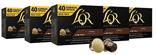 L'OR Café Espresso Forza Intensité 9 - Capsules de café en aluminium compatibles avec Nespresso® * - 5 paquets de 40 capsules (200 boissons)