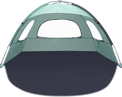 NXONE Tente de Plage Pare-Soleil pour 3/4/6 Personnes avec Protection UV, Sol étendu, 3 fenêtres enroulables en Maille et tiges en Fibre de Verre de 8 cm/0,8 cm, Sac de Transport Inclus