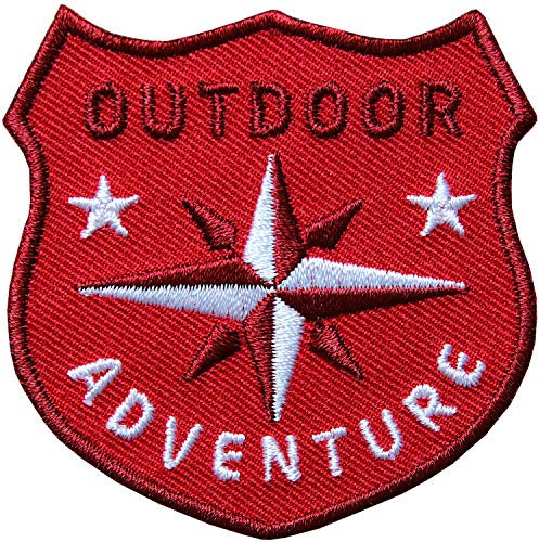 2 x Outdoor Patch 60 x 61 mm gestickt/Aufnäher Aufbügler Patches Bügelflicken zum Aufbügeln Aufnähen auf Kleidung Rucksack/Adventure Kompass Trekking Wandern Reise (Rot)