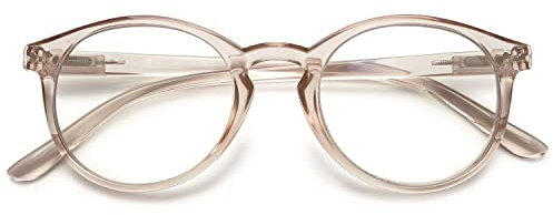 KOOSUFA Mode Anti Blaulicht Lesebrille Federscharnier Damen Herren Runde Lesehilfen Sehhilfe Anti Müdigkeit Brille 1.0 1.25 1.5 1.75 2.0 2.25 2.5 2.75 3.0 3.5 4.0 (1x Durchsichtig Hellbraun, 3.0)