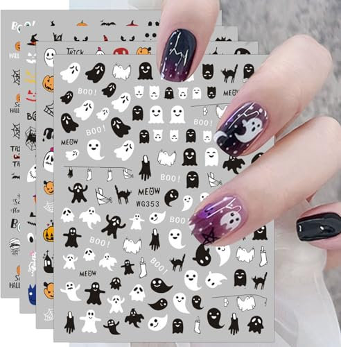 12 Blatt Nagelsticker Halloween Niedlichen Kinder Nagelaufkleber Selbstklebend Spinnennetz Kürbis Schädel Fledermaus Nail Art Sticker Dekoration Nageldesign Zubehö