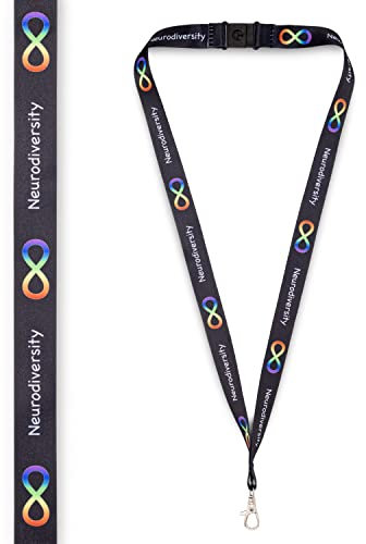 Neurodiversity Awareness Lanyard Autism ADHD Double Infinity Dyslexia Tourettes Epilepsy Unisex Black White Adult Size (Black)
