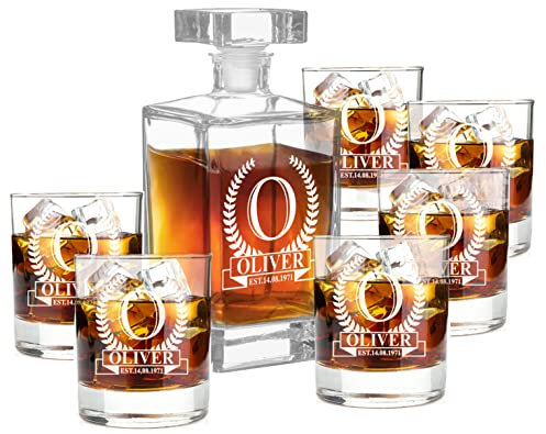 Carafe personnalisée gravée sur mesure 700ml avec 6 verres à whisky 270ml