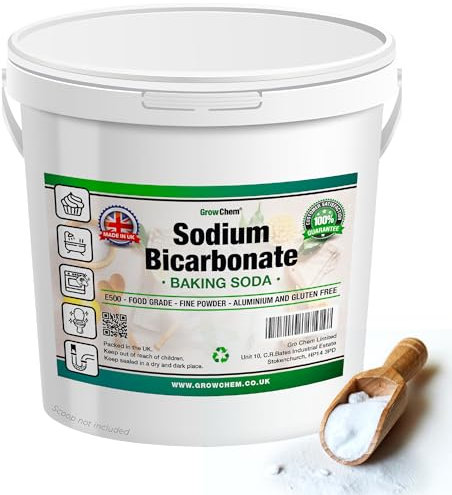 Grow Chem Baking Soda, Sodium Bicarbonate (2.5kg Bucket) UK MADE Pure Baking Soda for ECO Friendly Cleaning, Baking, Bath Bombs, Odour Removal and Teeth Cleaning