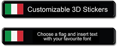 labelbike - 2 Adesivi 2x13.5 cm PERSONALIZZATI Resinati effetto 3D BANDIERA + NOME - 2 etichette impermeabili per serbatoio moto telaio bicicletta casco bici moto tuning auto stile rally