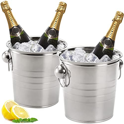 ZENFUN Lot de 2 seaux à Glace de 3 l avec poignées, Seau à Glace avec Couvercle, Seau à Boisson en métal galvanisé avec poignées, Refroidisseur de Boissons et de vin pour Bar, fête, Barbecue, idéal