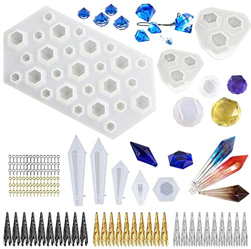NA Woohome 26 PCS Assorted Diamond Shape Epoxy Mould Resin Set, Pendulum Crystal Pendant Resin Moulds, Mixed Small Diamond Jewelry Casting Molud for for Jewelry Craft Making