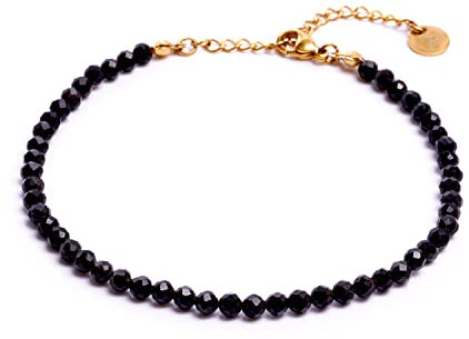 BERGERLIN Obsidian Fußkette schwarz - facettiertes, schwarzes Fußkettchen - Gold - M-L