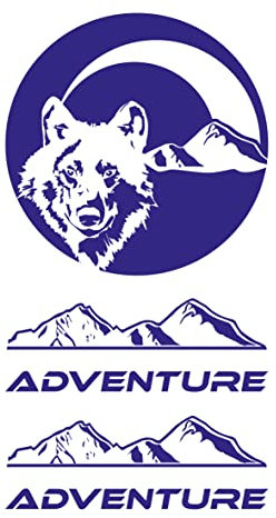 Gesar Adesivo con Lupo, Montagne e Scritta Adventure - per Auto, Camper, Valigie e Moto - Testa di Lupo (Blu)