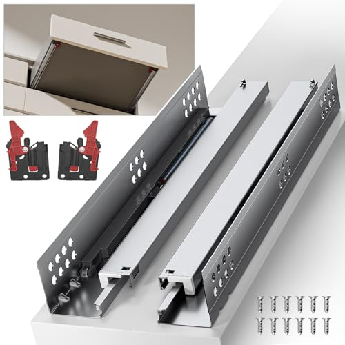 SIGOEI 25,4 cm untere Halterung, sanft schließende Schubladenschienen Auszugsschienen Teleskopauszug, volle Ausziehung, verdeckte Schienen, 45,4 kg Tragfähigkeit, 1 Paar (25,4 cm)