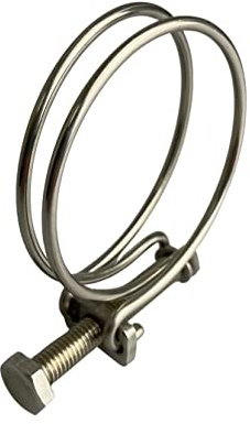 Boltza Doppeldraht-Schlauchschellen, Edelstahl, 53–60 mm, Teichrohrschraube, dicht, Koi-Fisch-Fitting, Filterpumpenklemme, Silber, 10 Stück