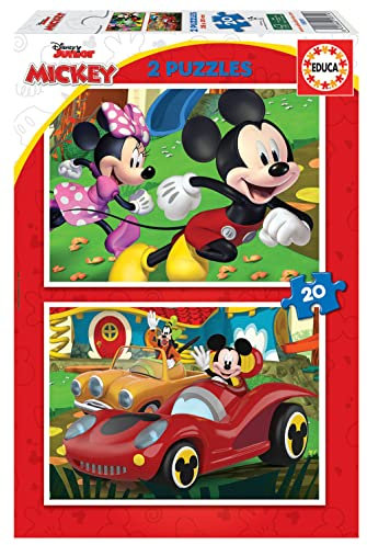 Educa 19311, Mickey Mouse Funhouse, 2x20 Teile Puzzle-Set für Kinder ab 3 Jahren, Disney, Spielhaus, Kinderpuzzle
