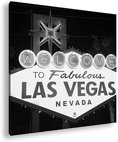deyoli Las Vegas Straßenschild Format: 40x40 Effekt: Schwarz&Weiß als Leinwandbild, Motiv fertig gerahmt auf Echtholzrahmen, Hochwertiger Digitaldruck, Kein Poster oder Plakat