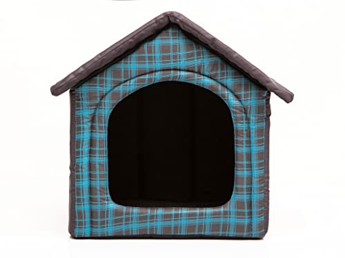 Hundehütte Hundehaus Hundehöhle für kleine mittelgroße und große Hunde - Katzenhaus, Katzenhöhle - Hundeliegen mit herausnehmbarer Dach - Standard - Größe: - Blau Kariert