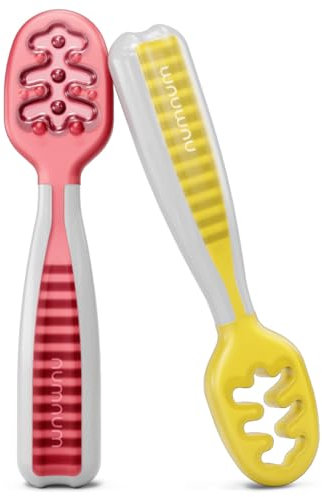 NumNum Lot de cuillères pour bébé Pre-Spoon GOOtensils pour enfants âgés de 6 mois et plus – First Stage, Baby Led Weaning (BLW) Cuillère à thé – Self Feeding, ustensiles alimentaires en silicone – 2