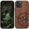 kwmobile Hülle kompatibel mit Apple iPhone 12 / iPhone 12 Pro Hülle - Holz Case - Handy Cover - TPU Handyhülle in Dunkelbraun Vintage Kompass mit Perlmutt