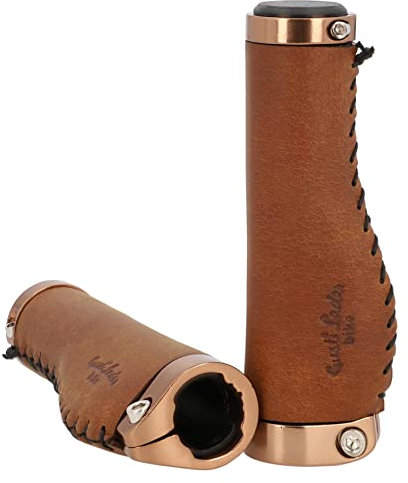 Gusti Leder Phil A. Fahrradgriffe – Lenkergriffe aus Echtleder, ergonomisch, Vintage, Metallring matt
