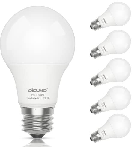 DiCUNO E27 LED Lampe 9W, Warmweiß 3000K, ersetzt 60W Glühbirne, 806lm, CRI 98 Vollspektrum, kein blaues Licht, A60 Kolbenform, Abstrahlwinkel 220°, ProOE Serie, Flimmerfrei, nicht dimmbar, 6er Pack