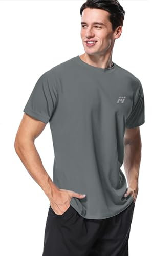 MeetHoo Rash Guards Uomo Maglietta Sportiva Maglia Protettiva Anti UV Magliette Sportive T-Shirt Short Sleeve Maglie Piscina Running, Protezione Solare UPF 50+