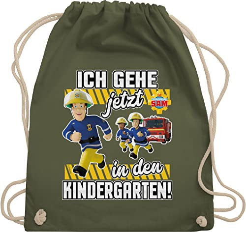 Turnbeutel Rucksack - Feuerwehrmann Sam Tasche - Ich gehe jetzt in den Kindergarten! - Unisize - Olivgrün - kindergarten feuerwehr der feuermann taschen mann turntasche feuwehrmann rucksäcke