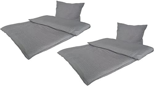 MB Warenhandel24 Bettwäsche Seersucker Microfaser 4 teilig Doppelpack Spar Set mit Reißverschluss 2X 135x200 cm + 2X 80x80 cm (Anthrazit)