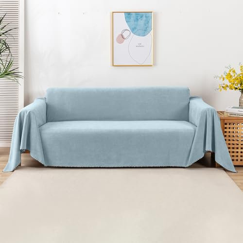 VanderHOME Anti-Rutsch-Sofa Abdeckung - Elastische Dehnbare Schutzhülle für Vier Jahreszeiten - Universal Decke für Wohnzimmer und Haustier - Solid Farbe Home Dekoration 180*300cm-Wasserblau