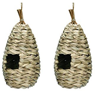 BYNYXI 2PCS Nid doiseau tissé en Paille Sac de Nidification Nid doiseau pour Cage nichoirs doiseaux à Suspendre Maisons doiseaux Herbe Nid doiseau pour Perruche mésange canari Merle Colibri