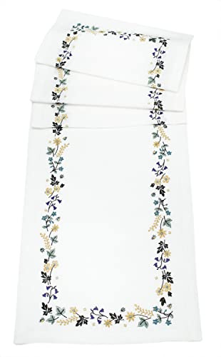 Peggy Wilkins 75 Floral Bluebell Woods White Table Runner