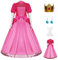 AYYOHON Prinzessin Pfirsich-Kostüm für Damen, 2023, Superbrüder, Cosplay, Kleid, Krone, Ohrringe, Handschuhe, komplettes Set, Erwachsenen-Halloweenanzug, Größe L