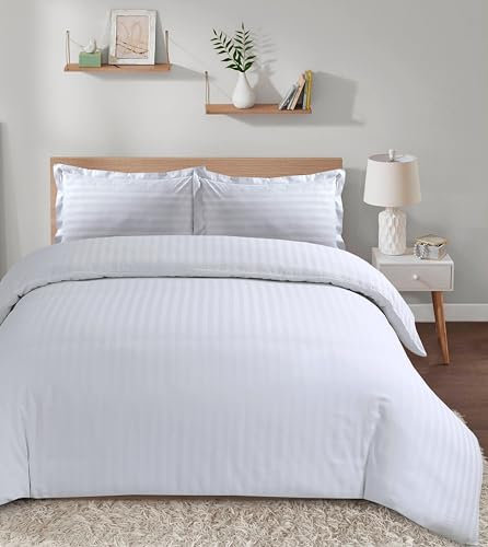 Casabella Satin Stripe Duvet Cover Sets-Luxurious King White Bedding with Satin Stripes,Kingsize Duvet Cover Sets, Hotel Quality King Size Duvet & Pillowcases, White Satin Stripe Duvet King Size
