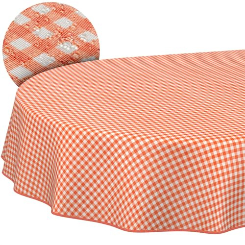 ANRO Tischdecke abwaschbar Vichy-Karo Rot mit Saum oval 280x140 cm | mit Saum eingefasst – schmutz- & wasserabweisend, pflegeleicht – waschbar bei 30 °C – ideal für Garten, Terrasse & Esszimmer