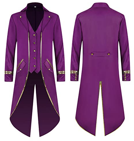 Gefomuofe Giacca da uomo Frack Gothic Victorian Frock Coat Smoking Vintage Smoking Tuta Elegante Cocktail Frackjacke Halloween Carnevale Costume Slim Fit Frack Dress Circo, Lilla, L