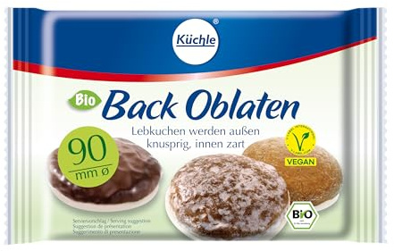 Küchle Bio Backoblaten 90mm | Vegan | Rund mit 90 mm Durchmesser | Zum Backen von z.B. Lebkuchen | Innen zart, außen knusprig | 1 x 26g Packung