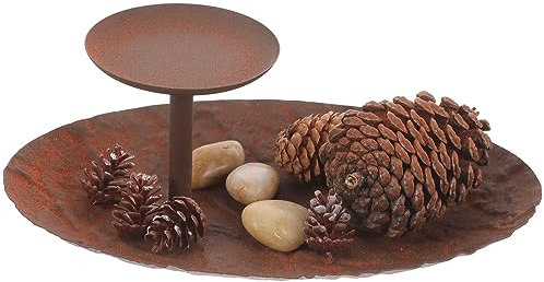 Amosfun Geschenk 1 Set Weihnachts-Teelichthalter Mit Tannenzapfen Steindekor Metall-Weihnachtskerzentablett Votivkerzenhalter Kerzenhalter