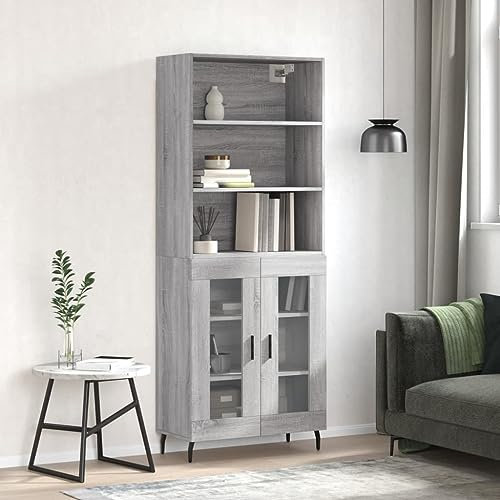 Highboard Grau Sonoma 69,5x34x180 cm Holzwerkstoff Hochschrank Mehrzweckschrank Küche Badschrank Hochschrank WohnzimmerschräNke Buffet Schrank Buffet Küche Badezimmer