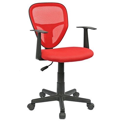 IDIMEX Bürostuhl für Kinder, Studio, Drehstuhl, ergonomisch, mit Armlehnen, Rollsitz mit Rollen, höhenverstellbar, Netzbezug, Rot