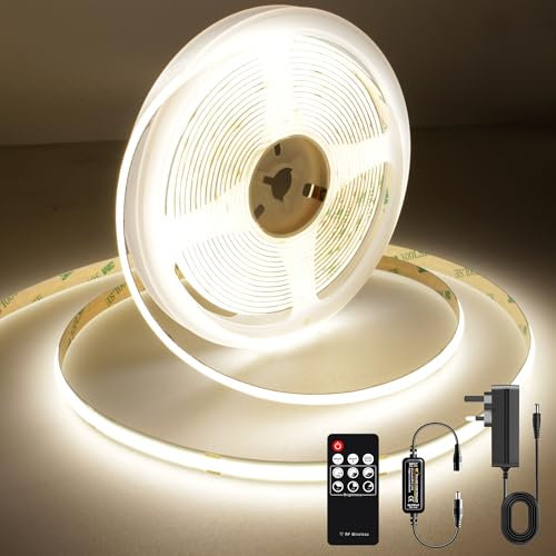 AXMOTUT COB LED Strip Lights 3m, 4000K Natural White Dimmable LED Strip, 960 LEDs Super Bright DC24V LED Light Strip CRI90+ with RF Remote and UKCA Power Supply for DIY Home Decoration