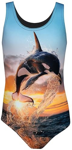 Aquarti Mädchen Badeanzug mit Ringerrücken Print, Farbe: Orca/Schwarz, Größe: 164
