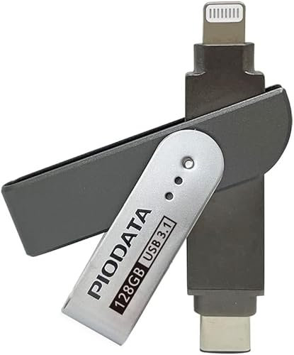 PioData iXflash - Memoria Flash USB 3.1 Tipo C/Lightning con certificación MFi de 128 GB para iPhone, iPad, Mac, PC