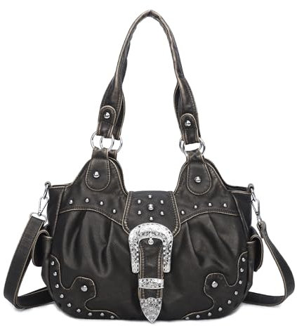 Angel Kiss Hobo-Taschen für Damen, veganes Leder, Geldbörsen und Handtaschen, schicke Umhängetaschen, Crossbody-Börsen mit Metallnieten, Bronze