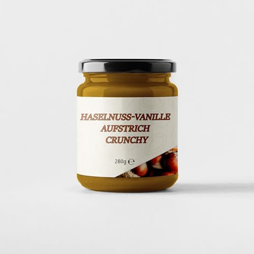 Mynatura Crunchy Haselnuss Vanille Aufstrich | Cremig mit Nussstücken | Brotaufstrich | Müsli-Topping | Zum Backen | Mit gemahlenen Datteln und Sheabutter | Im Glas